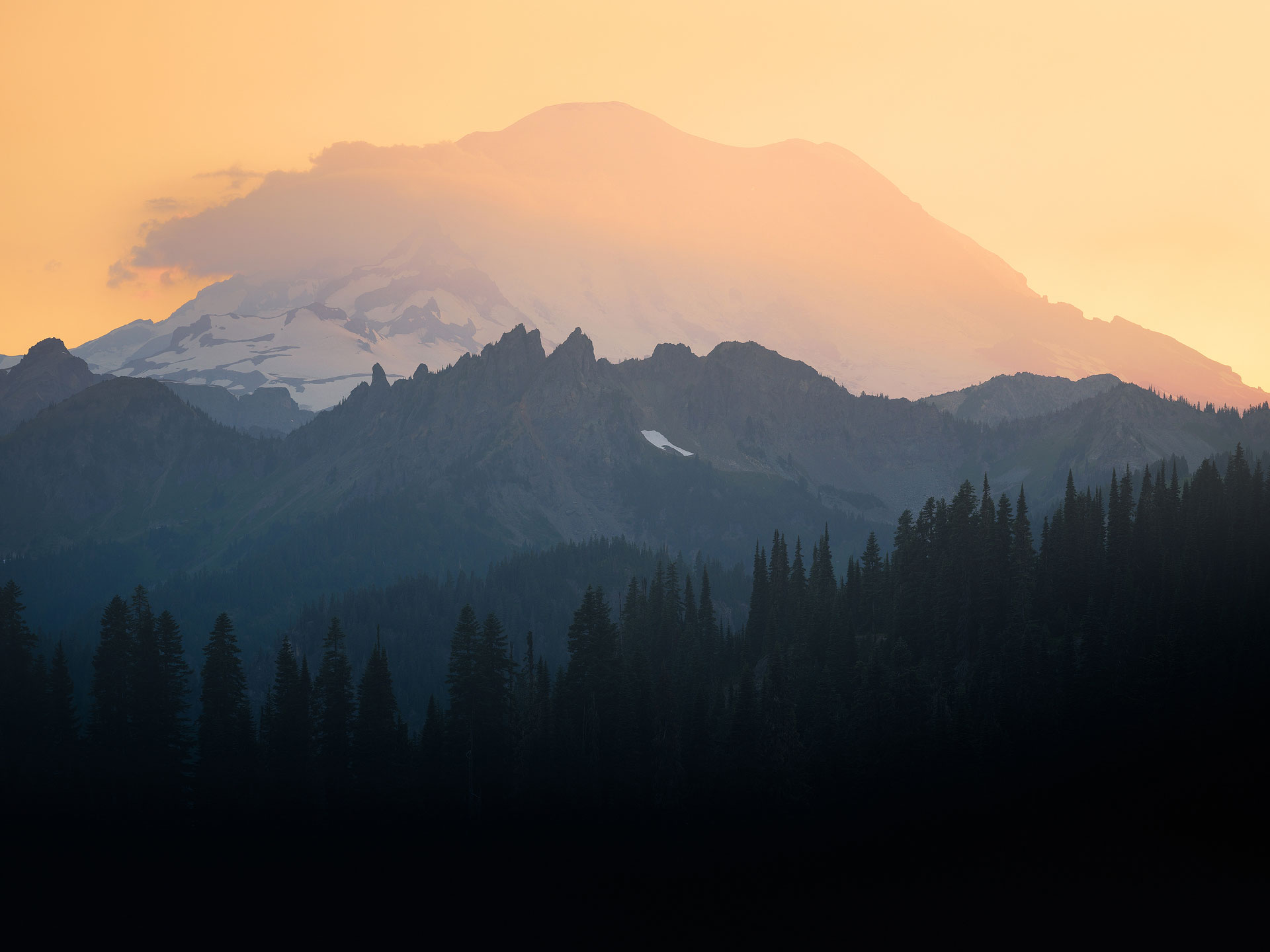 Sunset Silhouette of Mount Rainier